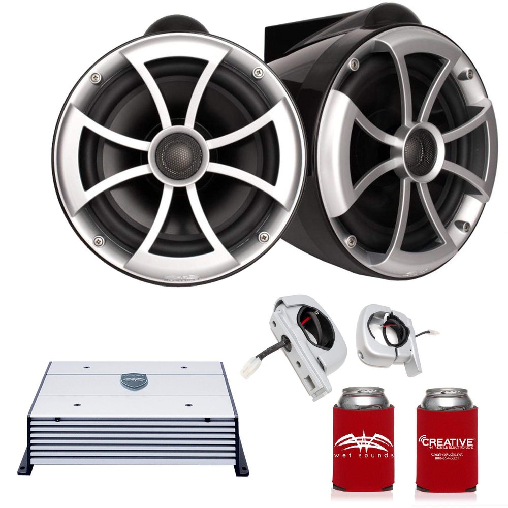Wet Sounds ICON8B-FC-SA Black Tower Speaker HTX2 Amplifier Bundle