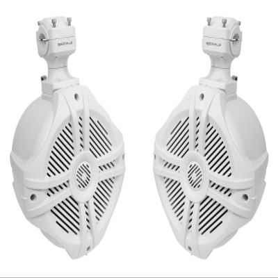 Rockville Pair RWB70W 500W Peak / 300W RMS Marine Wakeboard Tower Speakers 4 Ohm, 360 Degree Swivel, Waterproof, UV-Coated Brackets for Boats, Jeeps, ATVs