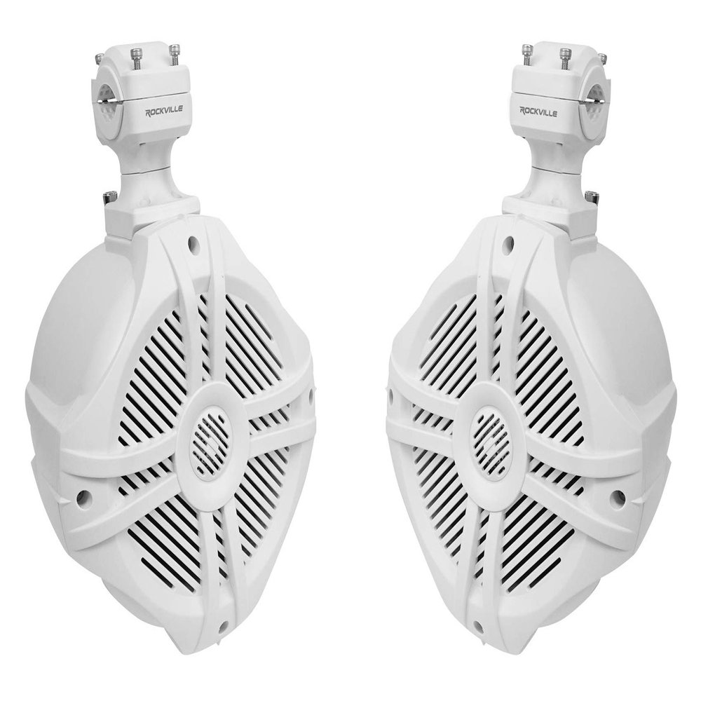 Rockville Pair RWB70W 500W Peak / 300W RMS Marine Wakeboard Tower Speakers 4 Ohm, 360 Degree Swivel, Waterproof, UV-Coated Brackets for Boats, Jeeps, ATVs