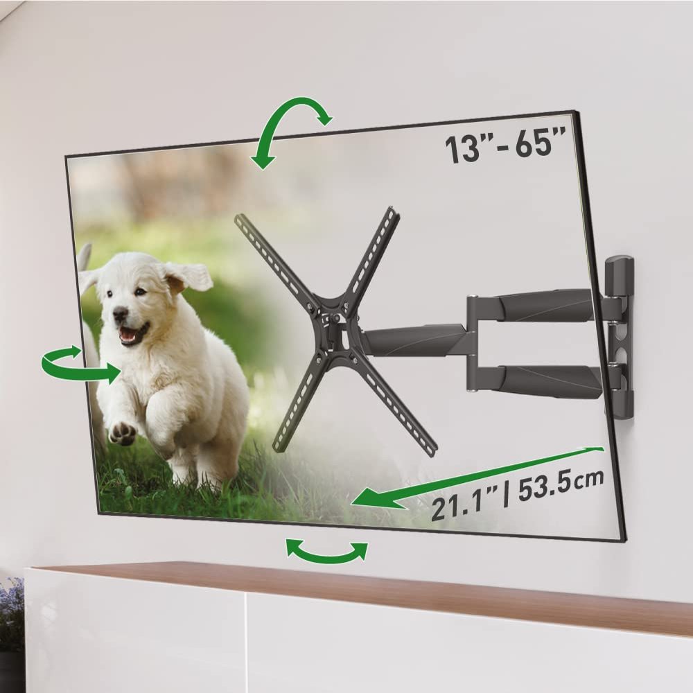 Barkan 21'' Long TV Wall Mount, 13-65 inch Full Motion Articulating - 4 Movement Premium Flat/Curved Screen Bracket, Holds up to 80lbs, Extremely Extendable, Fits LED OLED LCD