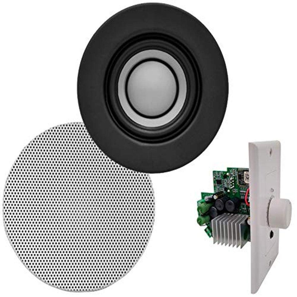 Earthquake Sound BTA-3.0 2-Channel Bluetooth in-Wall Power Amplifier with Two 3-inch Edgeless in-Ceiling Moisture-Resistant Speakers