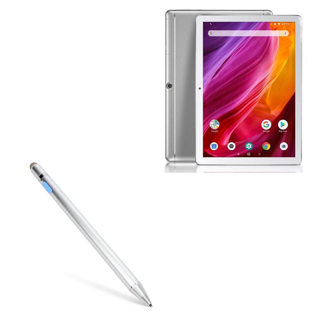 BoxWave Stylus Pen Compatible with Dragon Touch K10 Tablet - AccuPoint Active Stylus, Electronic Stylus with Ultra Fine Tip - Metallic Silver