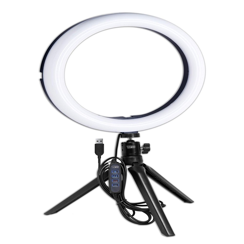 Vidpro RL-10 10" Inch LED Ring Light Kit with Mini Tripod and Ball Head. USB Powered for Portraits, Makeup, Modelling, Vloggers, Macro Photos and YouTube. Variable Color Temperature 2800K 4500K 6500K