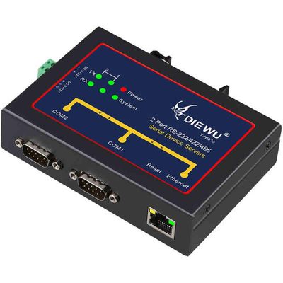 DIEWU Industrial 2 Ports RS232/422/485 Serial Device Server Converter Support VCOM/TCP Server/TCP Client/UDP Mode