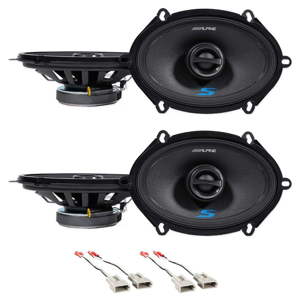 Alpine Pair S-S57 230 Watt 5x7 or 6x8 Coaxial 2-Way Car Audio Speakers Bundle with METRA 72-5512 Speaker Wire Harness Connector Compatible with 1987-Up Ford (2 Item)