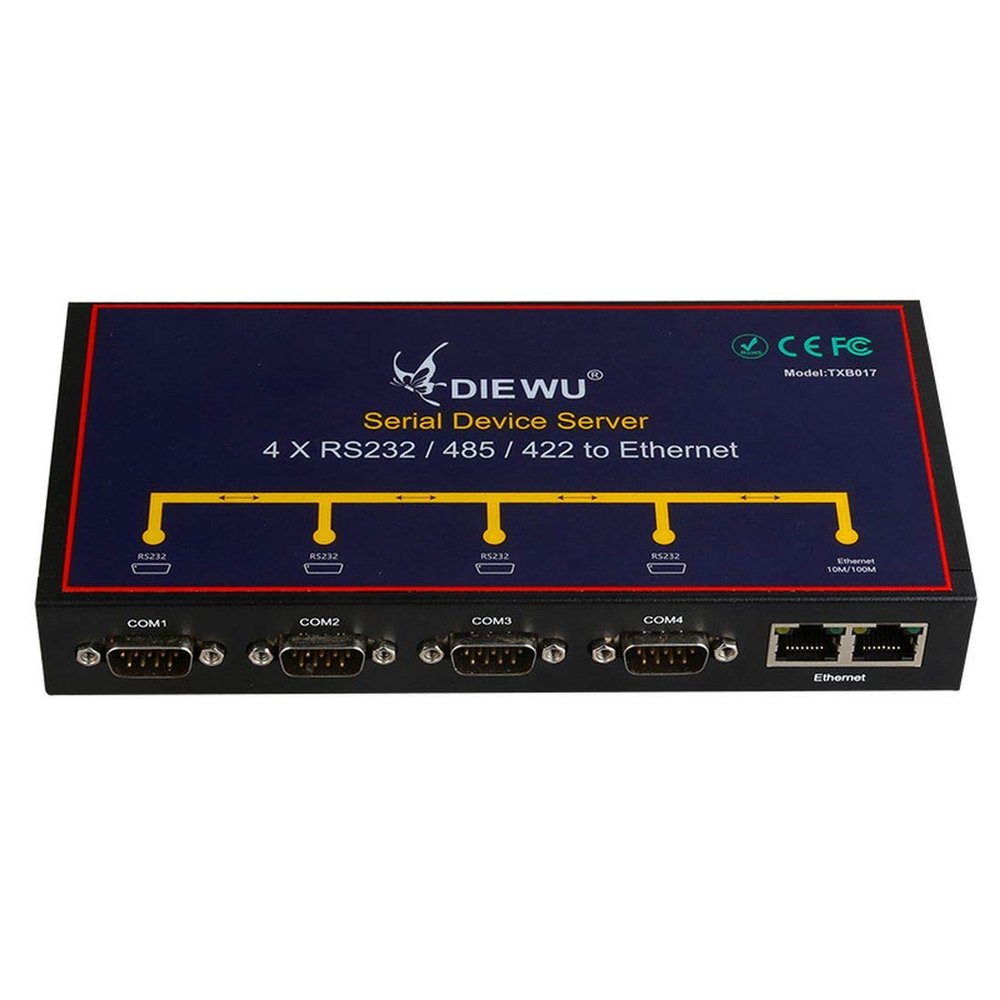 DIEWU Industrial 4 Ports Serial Device Server Converter Ethernet to RS232/422/485 Support VCOM/TCP Server/TCP Client/UDP Mode