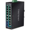 TRENDnet 16-Port Hardened Industrial Unmanaged Gigabit PoE+ DIN-Rail Switch; TI-PG162; 14 x Gigabit Ports; 2 x Gigabit SFP Slots; 32Gbps; IP30 Gigabit Network Ethernet Switch; Lifetime Protection view 1