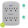 Philips 6-Outlet Extender Surge Protector, 900 Joules, 3-Prong, Space Saving Design, Protection Indicator LED Light, 2 Pack, Grey, SPP3466GR/37 view 2