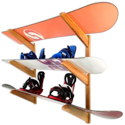 StoreYourBoard Timber Snowboard Wall Rack, Indoor Storage, Solid Natural Wood (3 Boards)