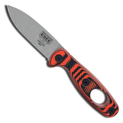 ESEE Xancudo S35V Fixed Blade Knife with Black Sheath, Outdoor Knife with 3D Contoured Handle, Made in USA (Orange/Black G-10 w/Hole)
