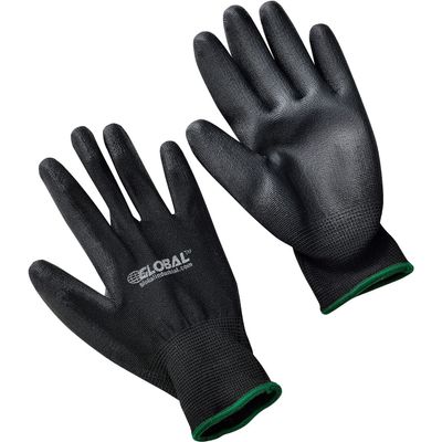 Global Industrial Flat Polyurethane Coated Gloves, Black/Black, Medium, Lot of 12