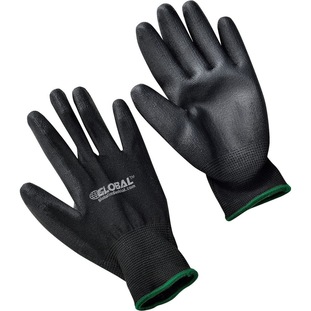 Global Industrial Flat Polyurethane Coated Gloves, Black/Black, Medium, Lot of 12
