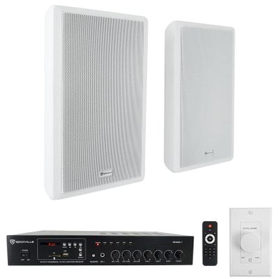 Rockville RCS80-1 70V Restaurant Amplifier with White RockSlim Speakers