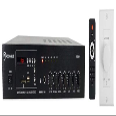 Rockville Commercial Audio Bundle: RCS80-1 60-Watt 70V Amplifier/Receiver with Bluetooth, VOL70100 White 100-Watt 70V Wall Volume Control, 2-Items