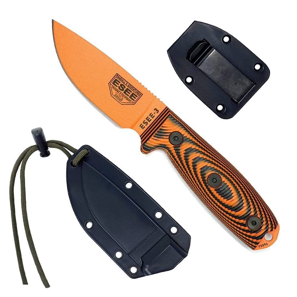 ESEE-3 1095 Carbon Steel, Black Sheath (Orange Blade, Orange/Black G-10 3D Handle)