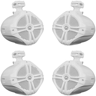 Rockville (4) RWB90W White 8" 300w Marine Wakeboard 360 Swivel Tower Speakers