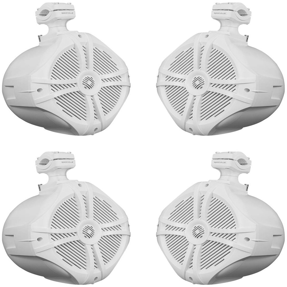 Rockville (4) RWB90W White 8" 300w Marine Wakeboard 360 Swivel Tower Speakers