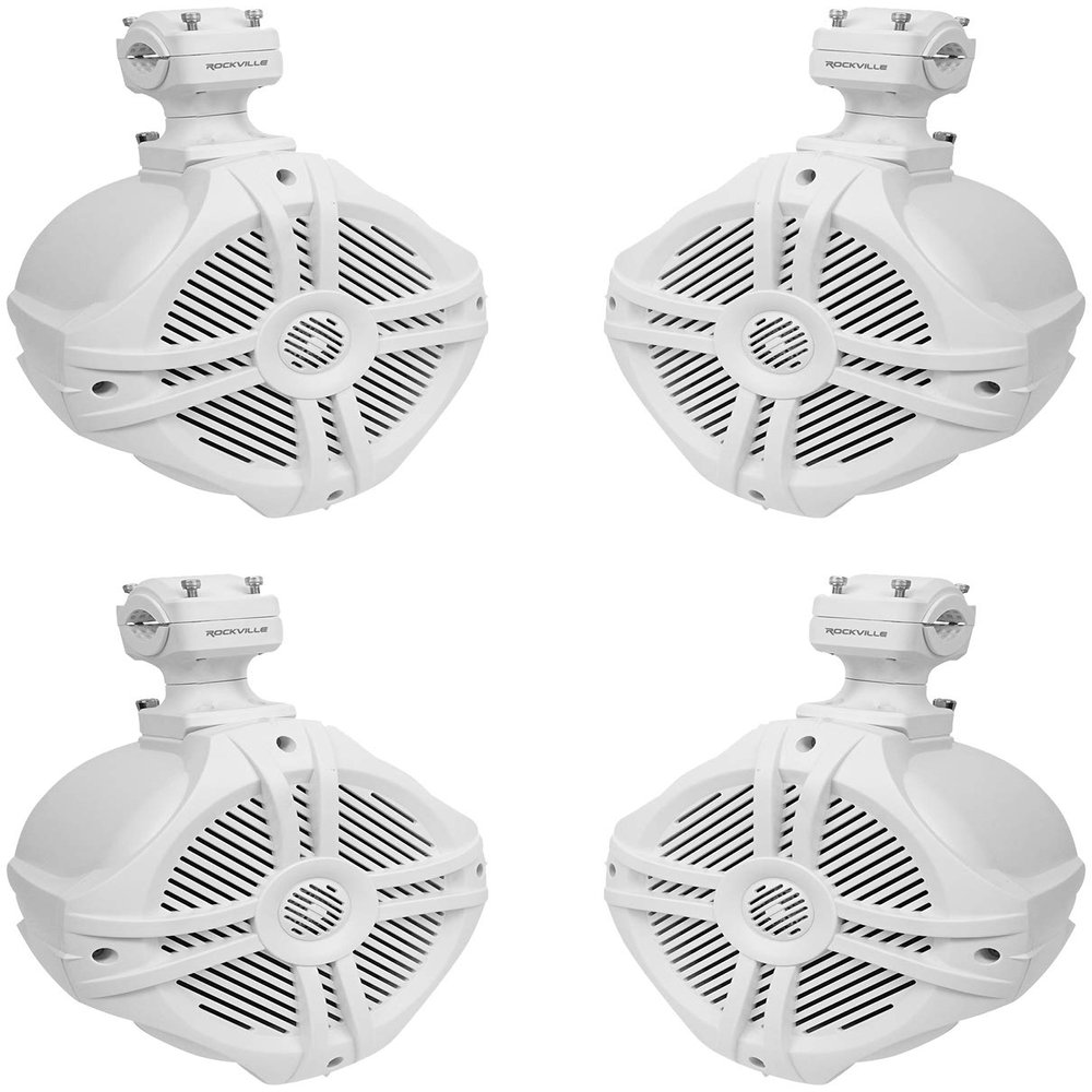 Rockville (4) RWB70W White 6.5" 250w Marine Wakeboard 360 Swivel Tower Speakers
