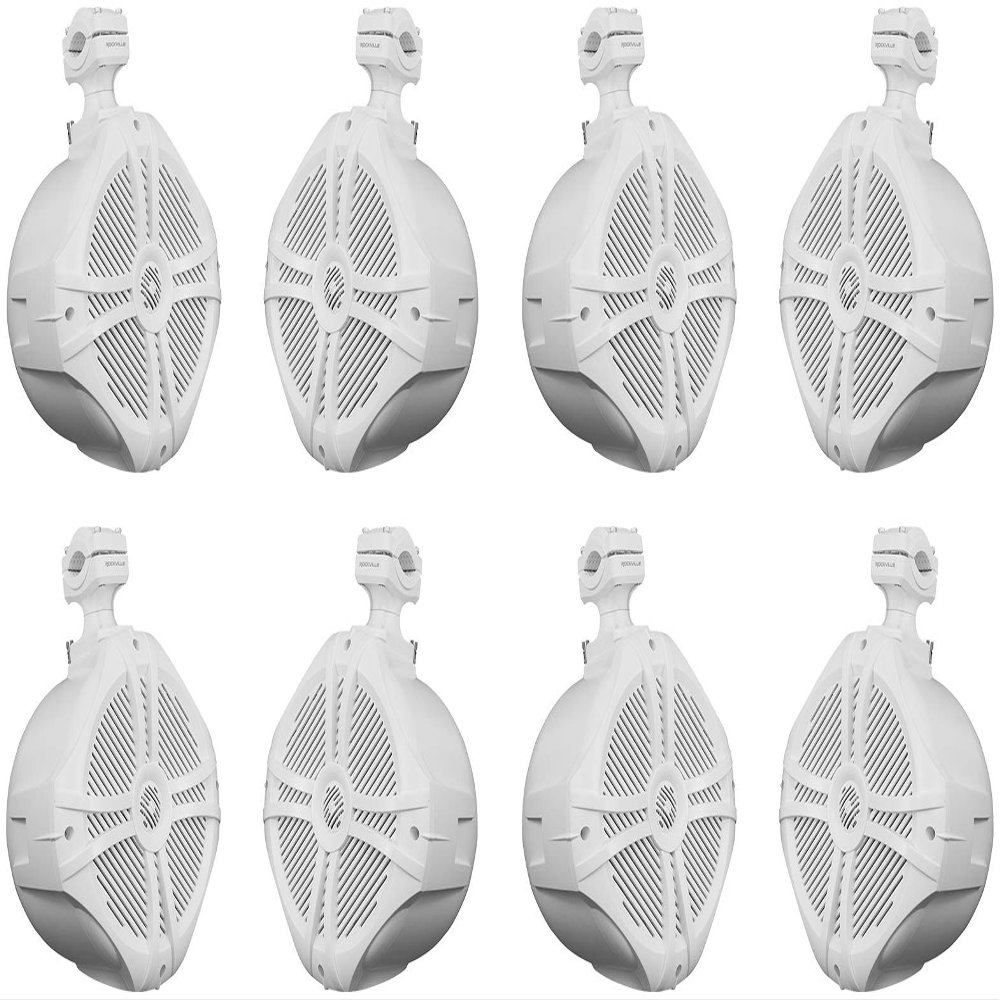 Rockville RWB90W 8 in 600W Peak/400W RMS White Marine Wakeboard Tower Speakers w/360 Degree Swivel Mounting Brackets, Polypropylene Cones, Waterproof ABS Housings & Rustproof Hardware, 8 Speakers