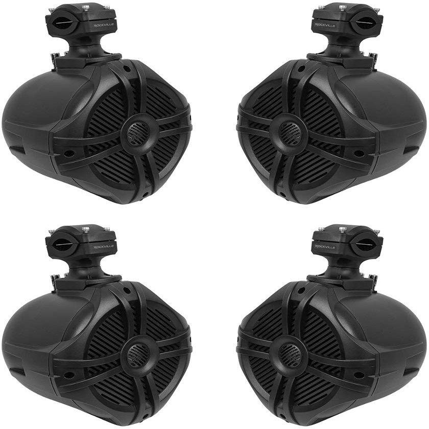 Rockville RWB70B 250W Marine Wakeboard Tower Speaker, 6.5", 360 Degree Swivel, Waterproof, Durable, High-Fidelity for Boats, Jeeps, ATVs, 4-Piece