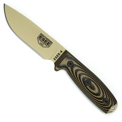 ESEE-4 1095 Carbon Steel, Black Sheath (Desert Tan Blade, Coyote/Black G10 3D Handle)