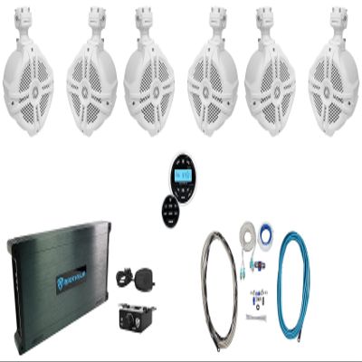 Rockville (6) RWB70W White 6.5" Marine Wakeboard Swivel Speakers+Amp+Receiver