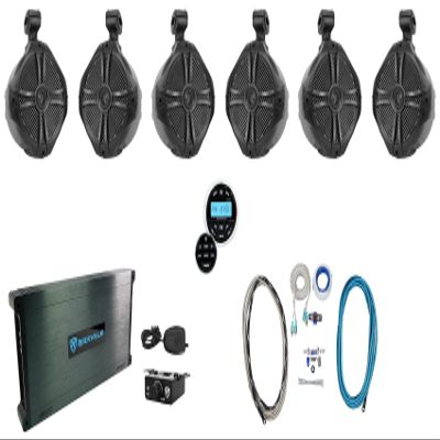 Rockville (6) RWB90B Black 8" Marine Wakeboard Swivel Speakers+Amp+Receiver