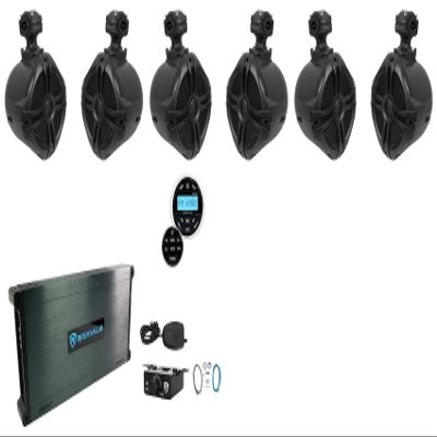 Rockville (6) RWB70B Black 6.5" Marine Wakeboard Swivel Speakers+Amp+Receiver
