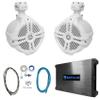 Rockville RWB70W Bundle: Pair 6.5 in Wakeboard 360 Swivel Tower Speakers White, DBM25 1500-Watt Peak/370-Watt RMS 2-Channel Marine Amplifier, RMWK4 4 AWG Waterproof Amplifier Install Kit, 4-Items view 1