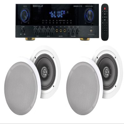 Rockville Bluetooth Amplifier+(4) 8" Ceiling Speakers for Restaurant/Bar/Cafe