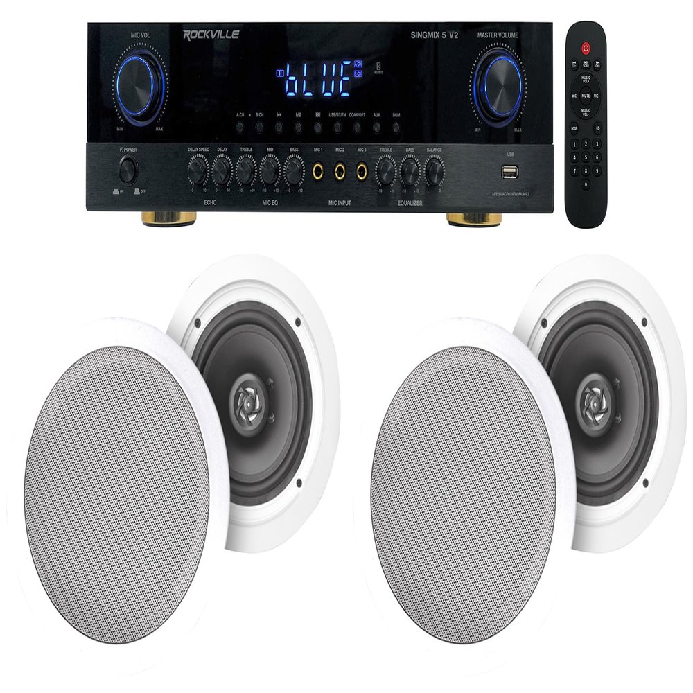 Rockville Bluetooth Amplifier+(4) 8" Ceiling Speakers for Restaurant/Bar/Cafe
