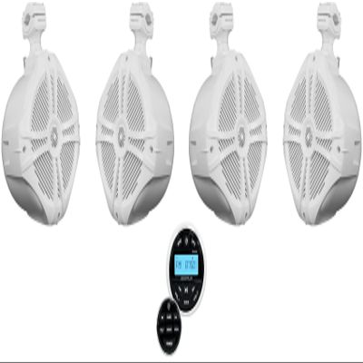 Rockville (4) RWB90W White 8" Marine Wakeboard Swivel Tower Speakers+Receiver
