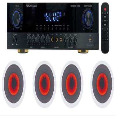 Rockville Bluetooth Amplifier+4 6.5" LED Ceiling Speakers 4 Restaurant/Bar/Cafe