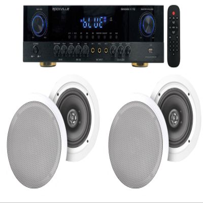 Rockville SINGMIX 5 Bluetooth Home Amplifier Receiver+(4) 8" Ceiling Speakers