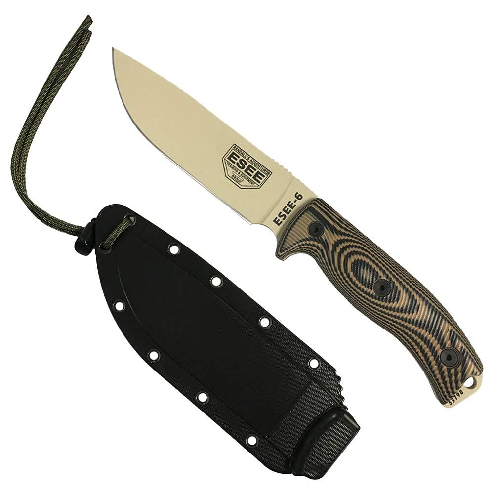 ESEE-6 1095 Carbon Steel, Black Sheath (Desert Tan Blade, Coyote/Black G10 3D Handle)