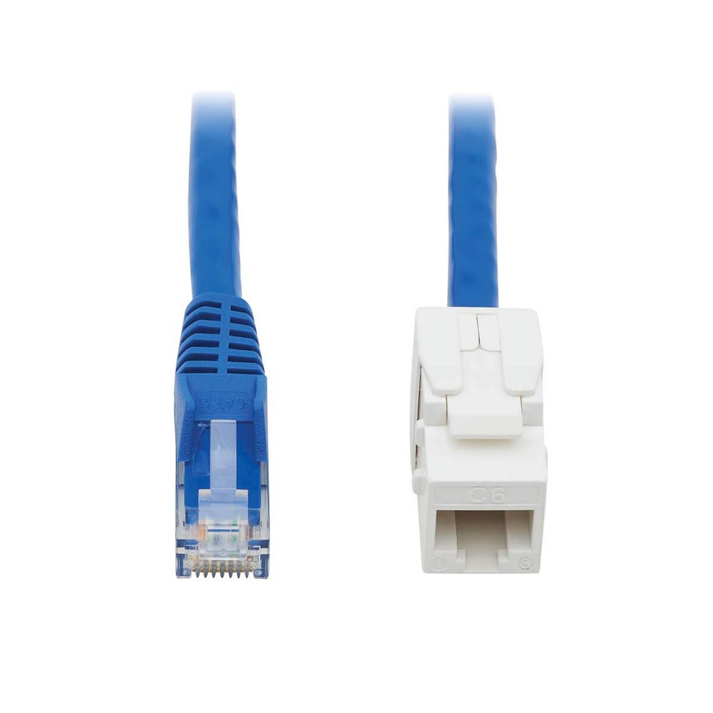 Tripp Lite Cat6 Keystone Jack Cable Assembly, Unshielded Ethernet Extension Network Cable, PoE+, RJ45 M/F, 18 in, Blue (N237-F18N-WHSH)