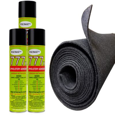Polymat 10ft x 45" Grey Charcoal Felt Fabric Carpet +3 CANS 777 Spray Glue, Extremely Durable; Stands up to Heavy use Latex Backed Easy to Cut, fit, and Mold to Desired Shape or Size