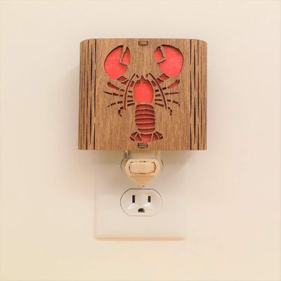 Lobster Night Light, Vermont Lamps Night Light, Hand Made, Wooden, Lobster, Ideal for Bedroom, Hallway, Baby's Room, Bathroom, Nursery, Long Lasting LED Bulb