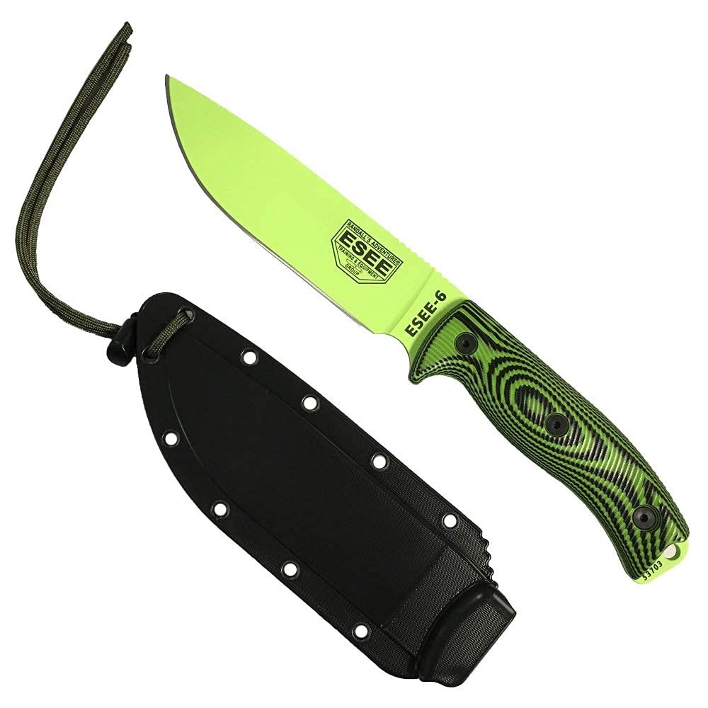 ESEE-6 1095 Carbon Steel, Black Sheath (Venom Green Blade, Neon Green/Black G10 3D Handle)