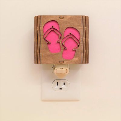 Flip Flops Night Light, Vermont Lamps Night Light, Hand Made, Wooden, Pink Flip Flops, Ideal for Bedroom, Hallway, Baby's Room, Bathroom, Nursery, Long Lasting LED Bulb