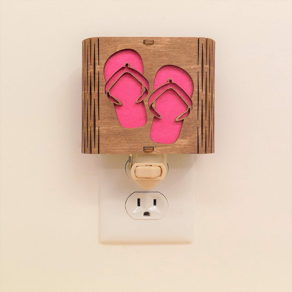 Flip Flops Night Light, Vermont Lamps Night Light, Hand Made, Wooden, Pink Flip Flops, Ideal for Bedroom, Hallway, Baby's Room, Bathroom, Nursery, Long Lasting LED Bulb