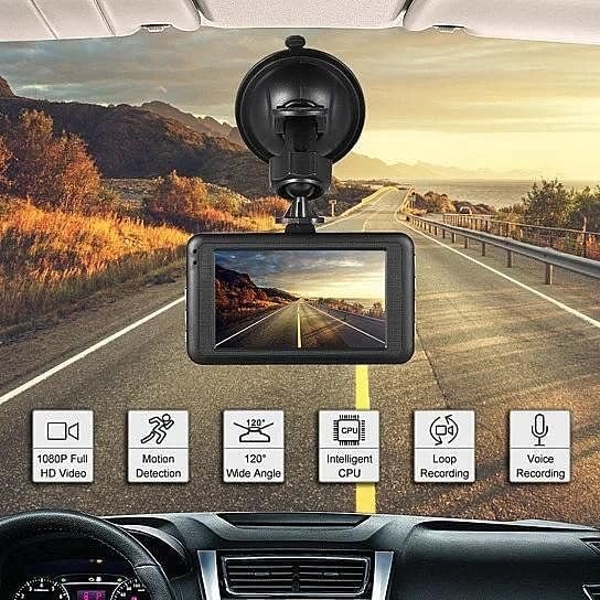Black Box Dash Cam 1080P G-Sensor Looping Car Camera - Built-in Microphone, 120 Deg. Angle, 3" LCD Screen, G-Sensor