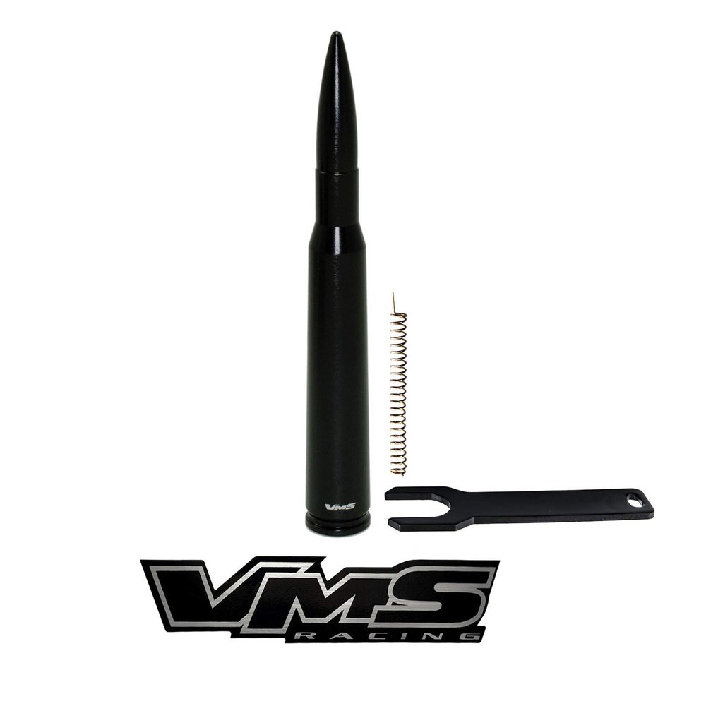 VMS RACING 50 CAL Caliber BLACK BULLET ANTENNA with ANTI-THEFT + COPPER COIL in Heavy Gauge CNC Machined Billet Aluminum Short Compatible with JEEP COMPASS