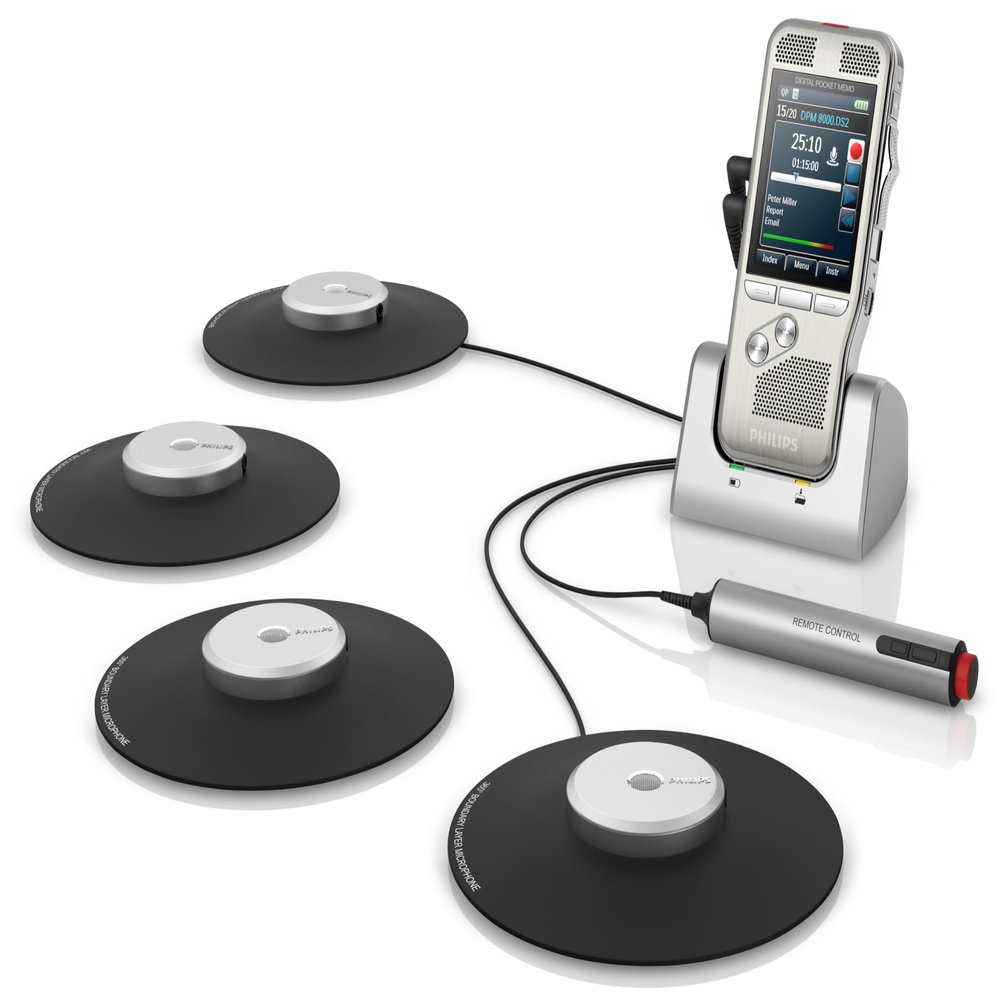 Philips DPM8900/02 Meeting Recorder Kit Digital Dictaphone with 4 Boundary Microphones 360, Includes SpeechExec Basic 2 Year Subscription