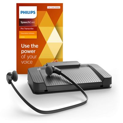 Philips LFH7277/08 SpeechExec Transcription Kit, Ergonomic USB Foot Switch ACC2330, Stereo Under Chin Headphones LFH0334, Includes Playback Software SpeechExec Pro 2-Year ABO