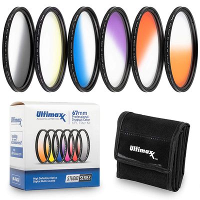 46MM Ultimaxx Professional Six Piece Gradual Color Filter Kit (Orange, Yellow, Blue, Purple, Red, Grey) for Camera Lens with 46MM Filter Thread and Protective Filter Pouch