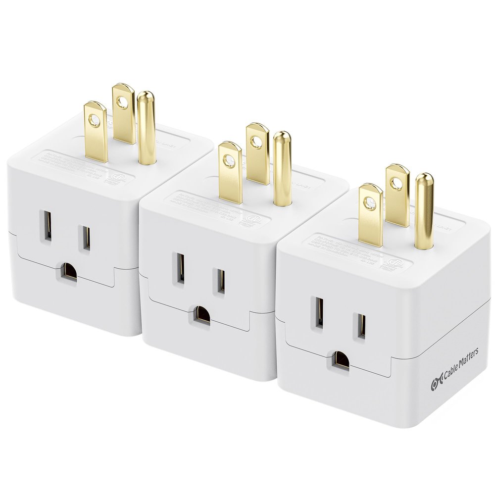 [ETL Listed] Cable Matters 3-Pack 3 Outlet Wall Adapter (Grounded Cube Tap, Outlet Splitter, 3 Way Plug Adapter, 3-Prong Power Splitter), White