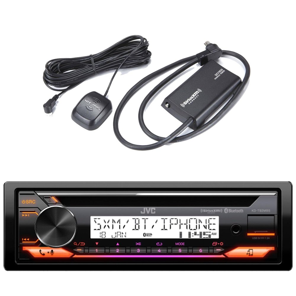 JVC KD-T91MBS Single DIN In-Dash Car Bluetooth CD Player USB AUX AM/FM Radio Stereo Receiver- Bundle Combo With SiriusXM Satellite Radio Connect Vehicle Tuner Kit