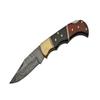SANZ Damascus Folding Pocket Knife 3.5 Inch - Brown/Black Folding Knife for Men with Clip, Blade, Wood and Horn Handle for Camping, Outdoor Use view 2