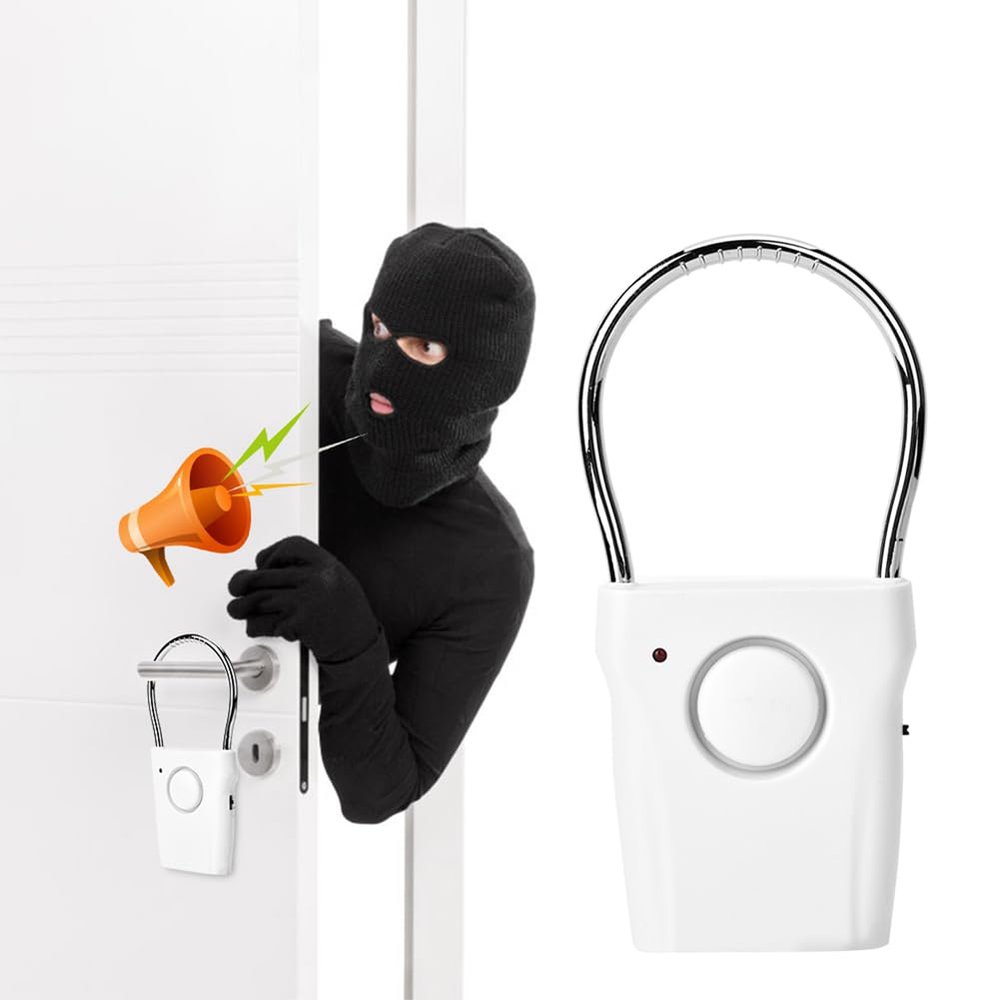 Door Handle Alarm with 120dB, Vibration Triggered Portable Security Burglar Alert, Door Alarm Extremely Loud Perfect for Travel, Hotel, Apartment and Home Security